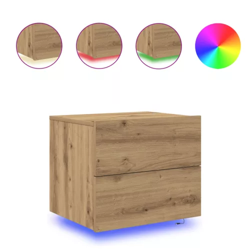  LED világítással ellátott fali éjjeli szekrények 2 db-os készlet, Mesterien Tölgy