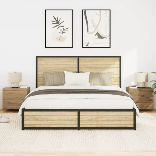  LED világítással ellátott fali éjjeli szekrények 2 db-os készlet, Mesterien Tölgy