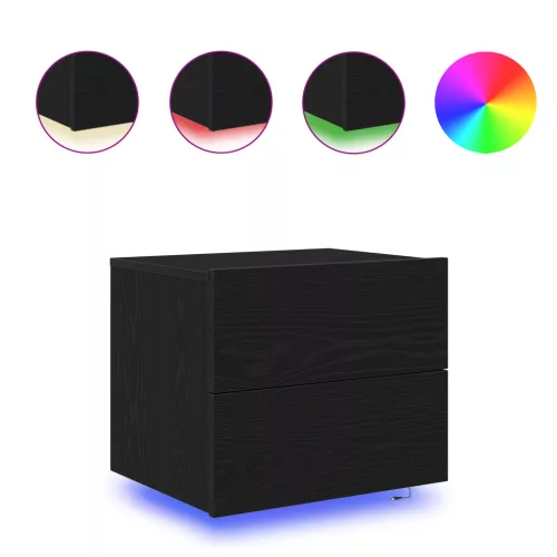  Éjjeli szekrény LED világítással, Fekete tölgy, 50x39x41 cm