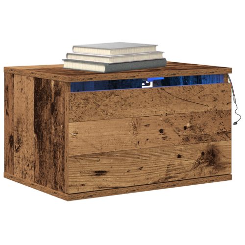  Éjjeli asztal LED világítással, régi fa 50x36x30 cm