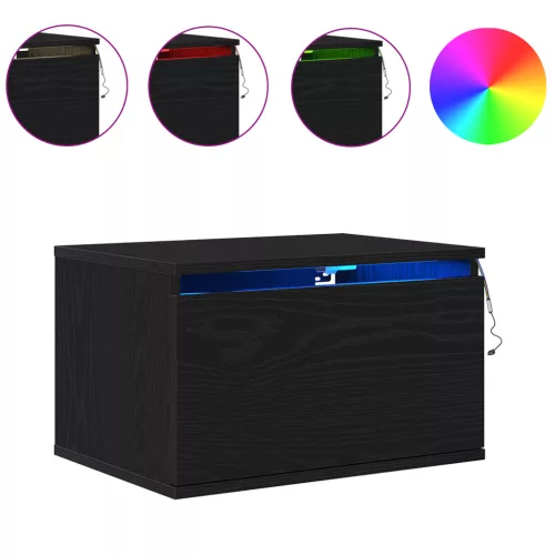  Éjjeli szekrény LED világítással, Fekete tölgy 50x36x30 cm