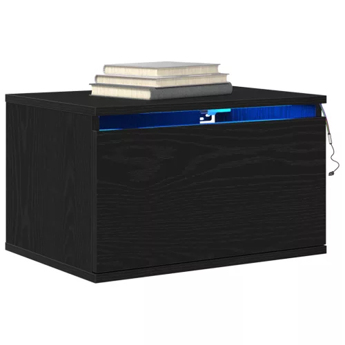  Éjjeli Asztalok LED Fénnyel 2 db Falra Szerelhető Fekete Tölgy