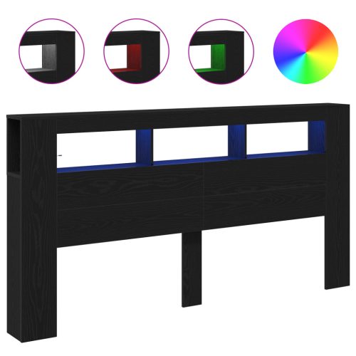  Tároló Fejtámla LED Fénnyel Fekete Tölgy 200x18,5x103,5 cm