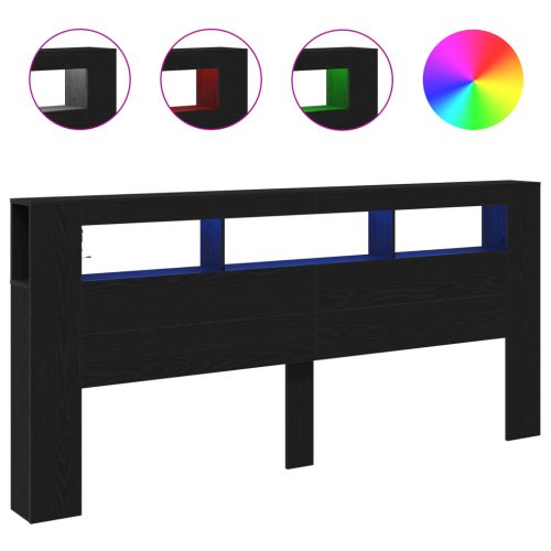  Tároló Fejtámla LED Fényekkel Fekete Tölgy 220x18,5x103,5 cm
