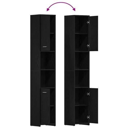  fekete tölgy színű szerelt fa fürdőszobaszekrény 30x30x183,5 cm