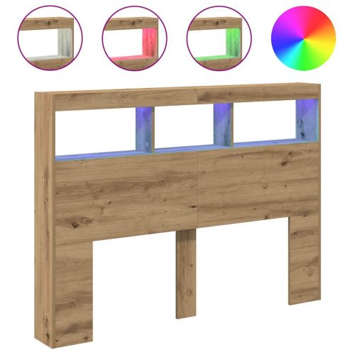  kézműves tölgy áthidalószekrény LED-ekkel 140 x 17 x 102 cm