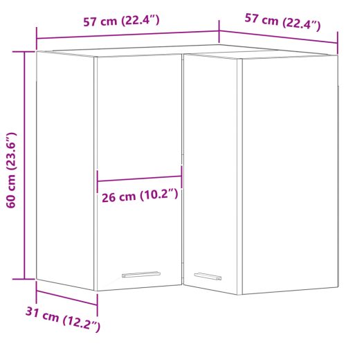 Függőleges Sarokszekrény - Fekete Tölgy - 57 x 57 x 60 cm - Mérnöki fából készült