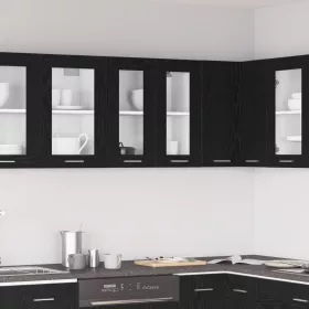    Fekete tölgy függő üveg szekrény - 60x31x60 cm, mérnöki fából