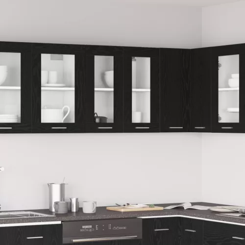  Fekete tölgy függő üveg szekrény - 60x31x60 cm, mérnöki fából