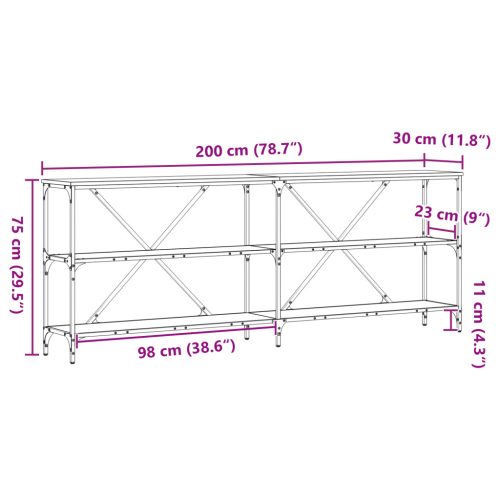  Konzolasztal Régi Fa 200x30x75 cm Műanyag Fa és Acél