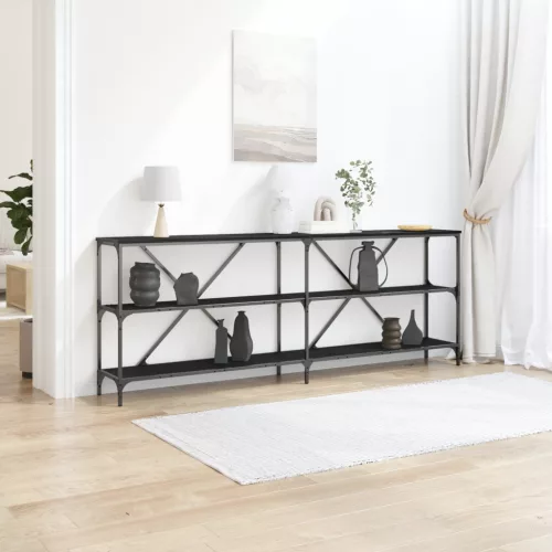  Kisegítő Asztal Fekete Tölgy 200x30x75 cm Mérnöki Fa és Acél