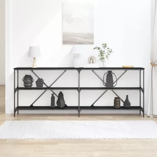  Kisegítő Asztal Fekete Tölgy 200x30x75 cm Mérnöki Fa és Acél