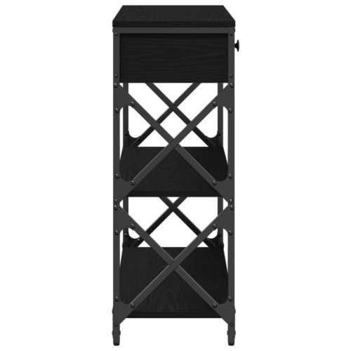  Fekete Tömörfa Konsolláda 75x28x75 cm Műszaki Fa és Acél