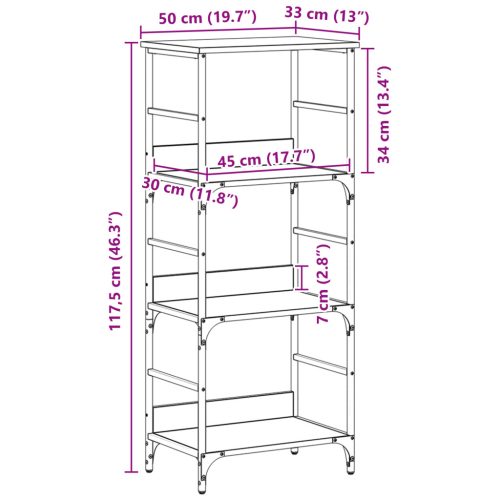  Könyvespolc Fekete Tölgy 50x33x117,5 cm Műanyag és Acél