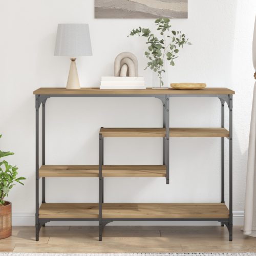  Konzolasztal Mesteri Tölgy 100x35x75 cm Műanyag Fa és Acél