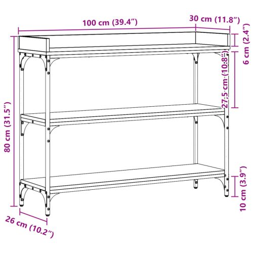  Konzolasztal Fekete Tölgy 100x30x80 cm Mérnöki Fa és Acél