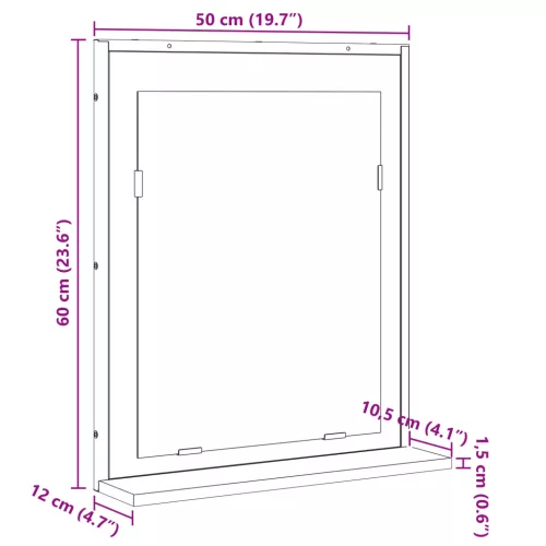  Fürdőszobai Tükör Polccal Sonoma Tölgy 50x12x60 cm Szerelt Fa