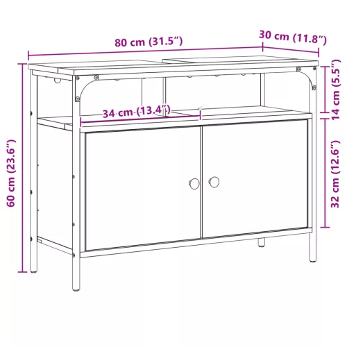  Fürdőszoba Mosdószekrény Sonoma Tölgy 80x30x60 cm Műgyanta