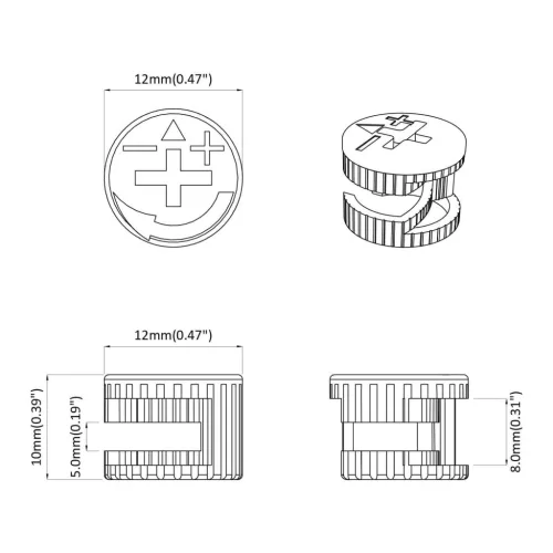  Cam zár anyák 12 pcs Ezüst 12 x 10 mm Acél