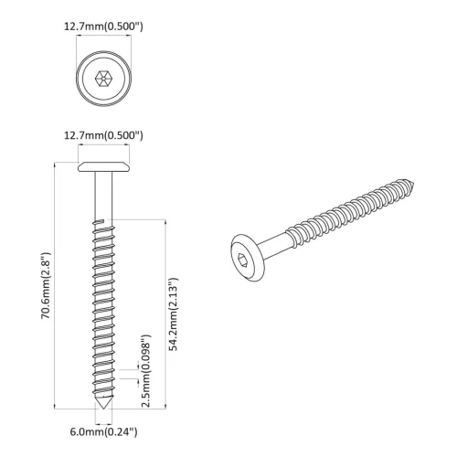 Fa Csavarok 2 pcs Ezüst M6 x 70 mm Acél