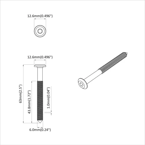  Csavar 2 pcs Ezüst M6 x 60 mm Acél