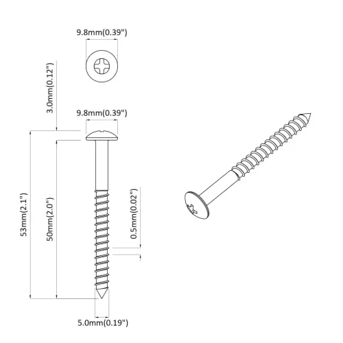  Fa Csavar 2 pcs Ezüst 9,8 x 53 mm Acél