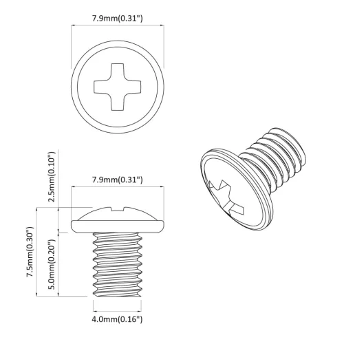  Zárcsavarok Egyszínű 2 pcs Ezüst M4 x 5 mm Vas