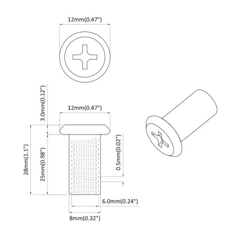  Záró Anya 12 pcs Nikkel M6 x 25 mm Acél