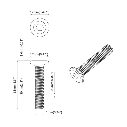  Fejzár Csavar 2 pcs Ezüst M6 x 35 mm Acél