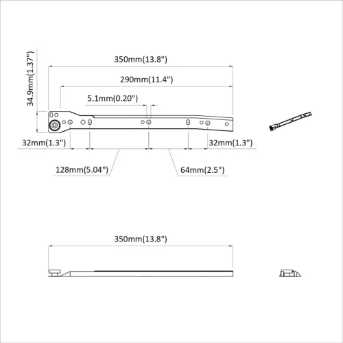  Fiók csúszó 2 pcs Fehér 350 mm Acél