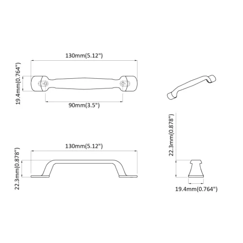  Bútor Fogantyú 2 pcs Fekete 130 x 19,4 x 22,3 mm Alumínium