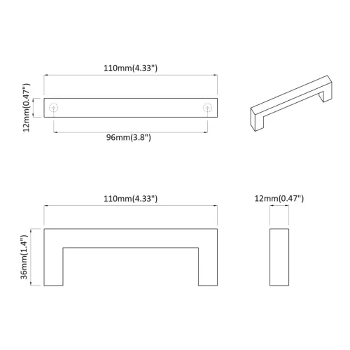  Bútor Fogantyú 429 pcs Fekete 110 x 12 x 36 mm Vas
