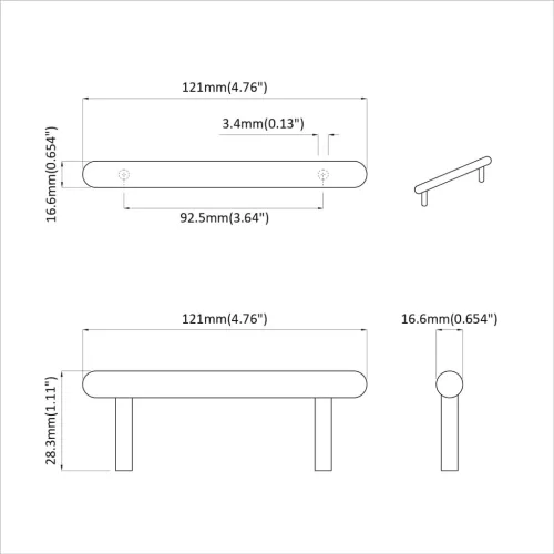  Szekrény Fogantyú 12 pcs Fekete 121 x 16.6 x 28.3 mm Vas