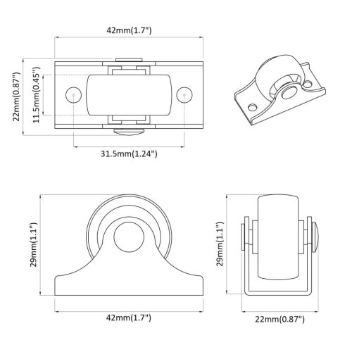  Kerekek 12 pcs Fehér 42 x 11,5 x 29 mm Vas