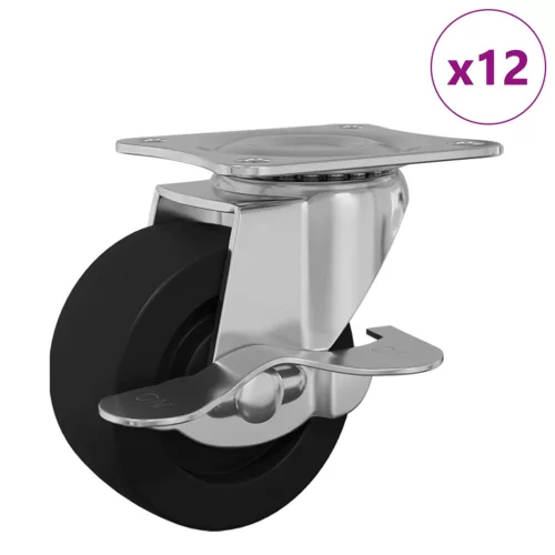  Kerekek 12 pcs Fekete és ezüst 63 x 48 x 46 mm Vas és nylon