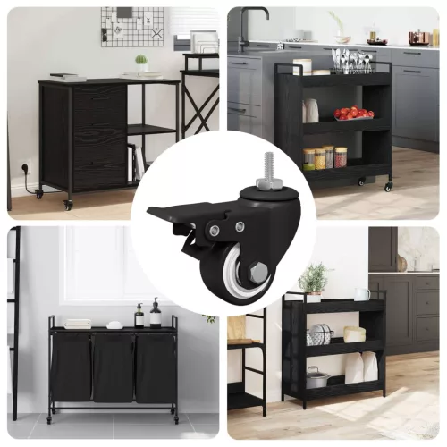  Kerekek 12 pcs Fekete M6 x 1.5 mm Vas és Nylon