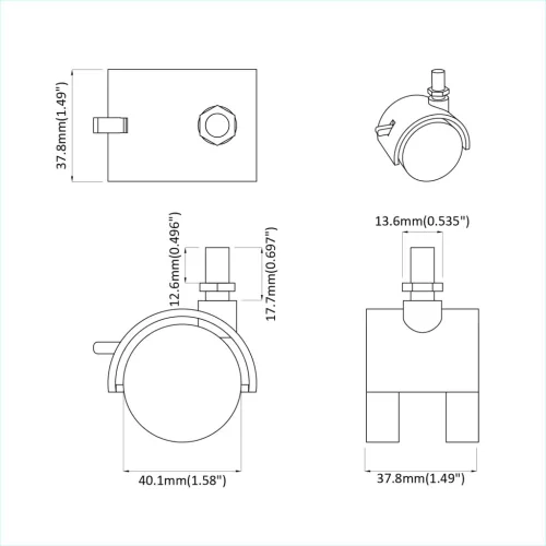  Kerekek 12 pcs Fekete és Ezüst 37,8 x 40 mm Vas és PP