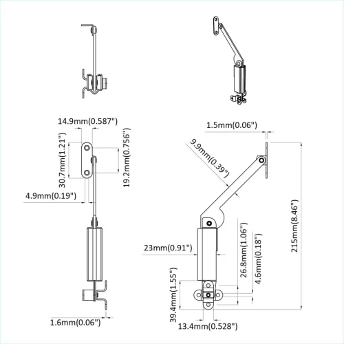  Fedél Támogató Zsanér 12 pcs Fekete 192 x 32 x 50 mm Acél