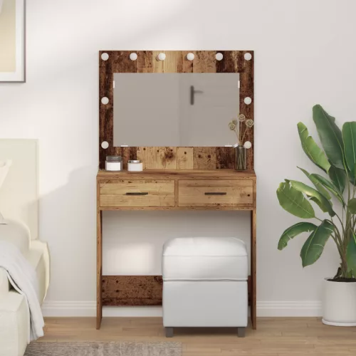  LED világítással ellátott sminktükör Öreg fa 78,5x41x135 cm