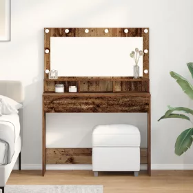    Öltözőasztal LED lámpákkal - Vintage fa - 100x41x135 cm