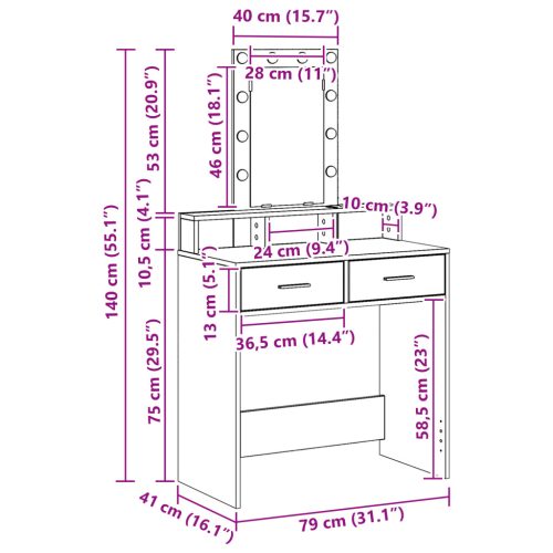  LED világítós öltöztetőasztal Barna Tulipán 79x41x140 cm