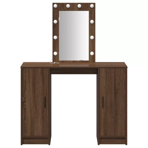  LED világítással ellátott sminkasztal Barna tölgy 102x33x135 cm