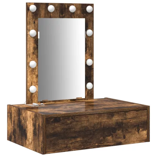  Fali Sminkasztal LED Fényekkel Füstölt Tölgyben