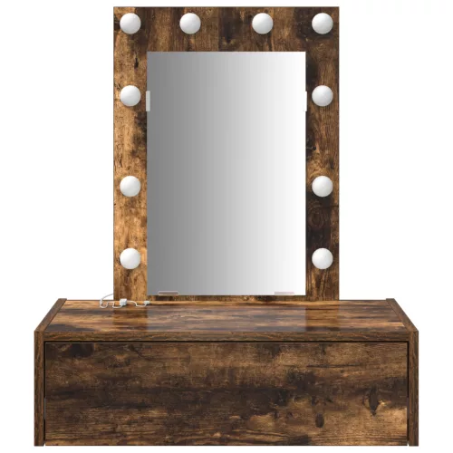  Fali Sminkasztal LED Fényekkel Füstölt Tölgyben