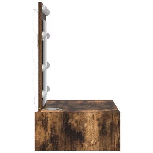  Fali Sminkasztal LED Fényekkel Füstölt Tölgyben