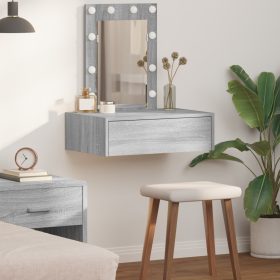    LED világítással rendelkező falra akasztható sminkasztal Szürke sonoma