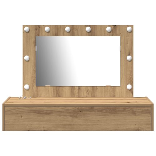  Fali öltöztetőasztal LED Fényekkel Kézműves Tölgy