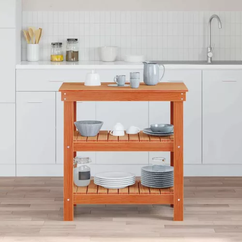  Munkapad polcokkal Viaszbarna 78.5 x 50 x 80 cm Tömör fenyőfa