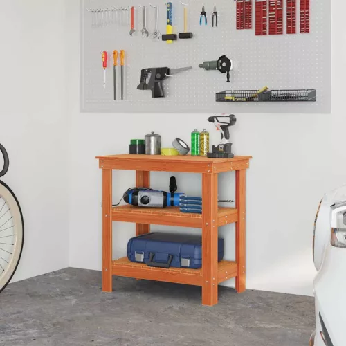  Munkapad polcokkal Viaszbarna 78.5 x 50 x 80 cm Tömör fenyőfa