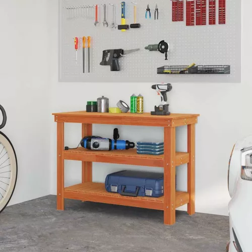  Munkapad polcokkal Viaszbarna 110.5 x 50 x 80 cm Tömör fenyőfa